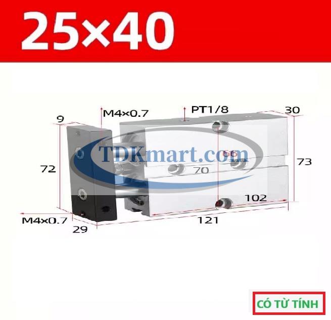Xi lanh khí nén 2 ty TN25X40-S