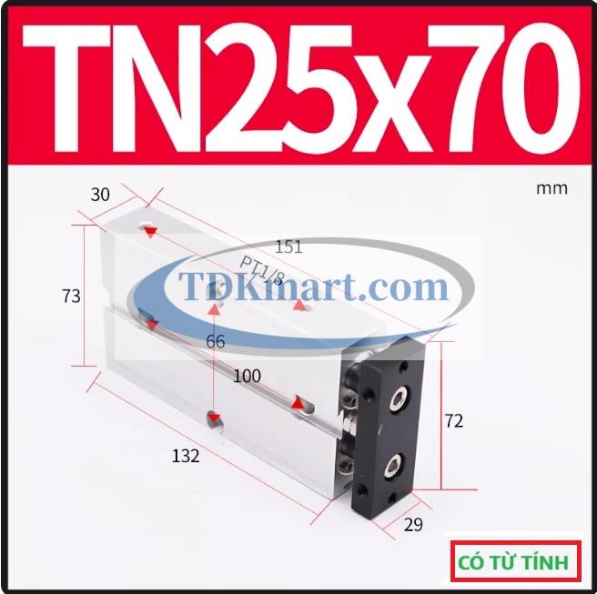 Xi lanh khí nén 2 ty TN25X70-S