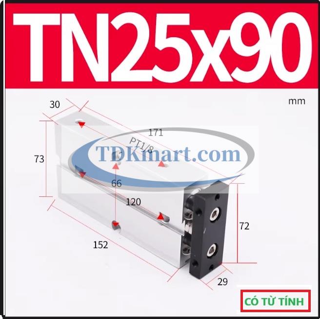 Xi lanh khí nén 2 ty TN25X90-S