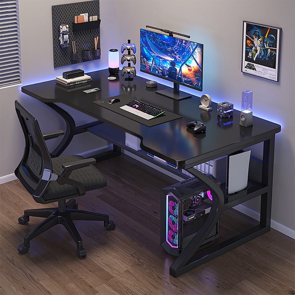 Bàn gaming đèn LED chân chữ K uốn cong để PC phong cách hiện đại, bàn làm việc, học tập mặt uốn cong chống gù BH-081