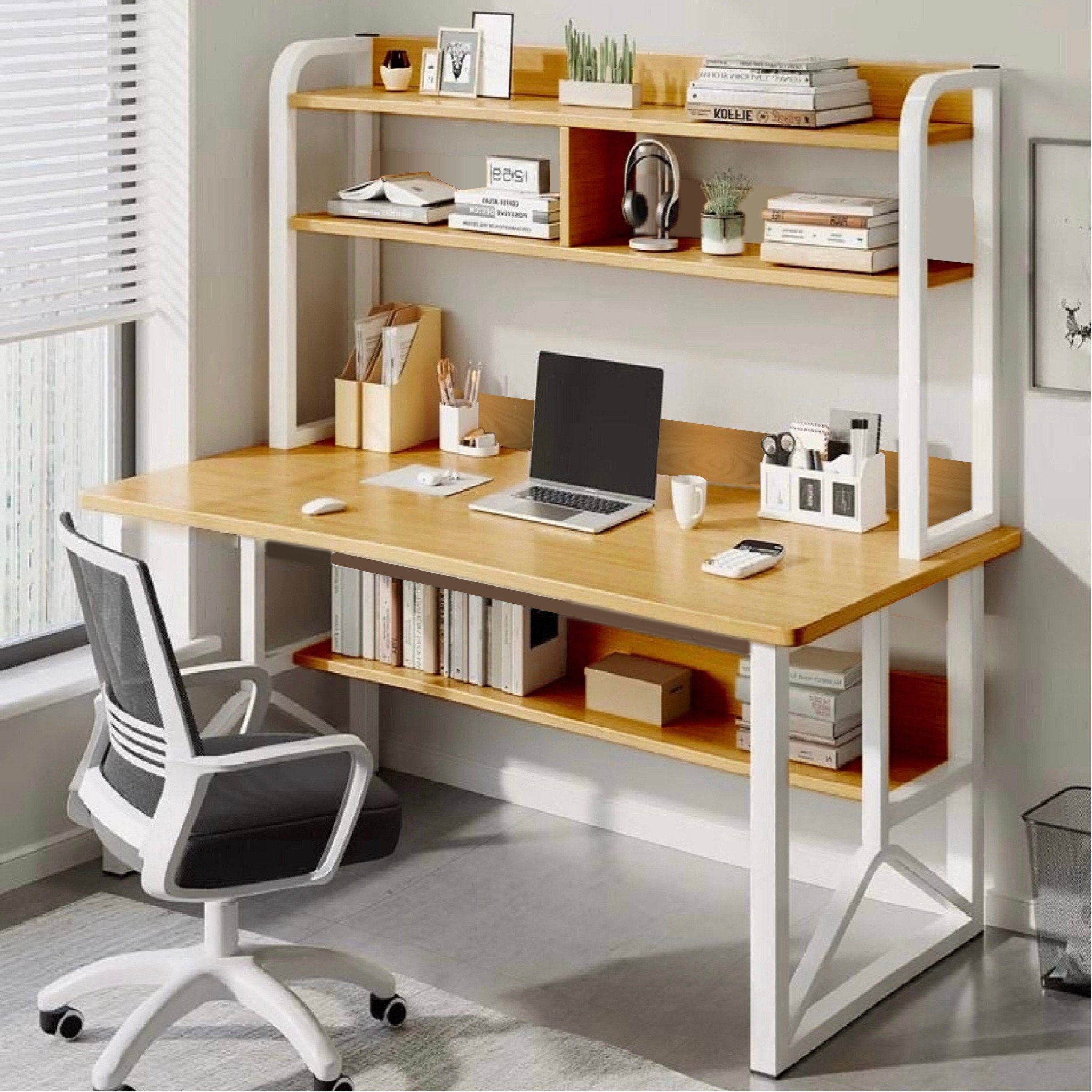 Bàn Học, Bàn Làm Việc Nội Thất 5C Kèm Giá Sách, Chân Sắt Sơn Tĩnh Điện  20x40mm, 25x25mm, Mặt Gỗ MDF Dày 15mm Hiện Đại BH-097