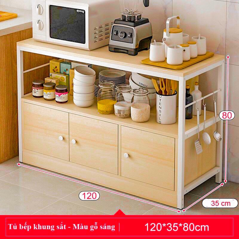 Tủ bếp, kệ để đồ nhà bếp gỗ MDF bền đẹp, khung sắt sơn tĩnh điện