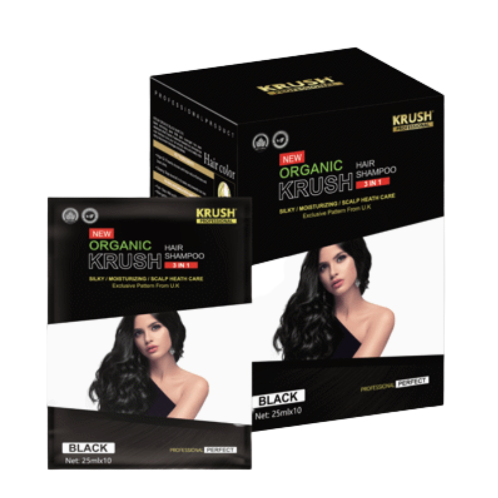 Dầu Gội Phủ Bạc Krush Anh Quốc Hộp 10 Gói x 25ml - Màu Đen Tự Nhiên