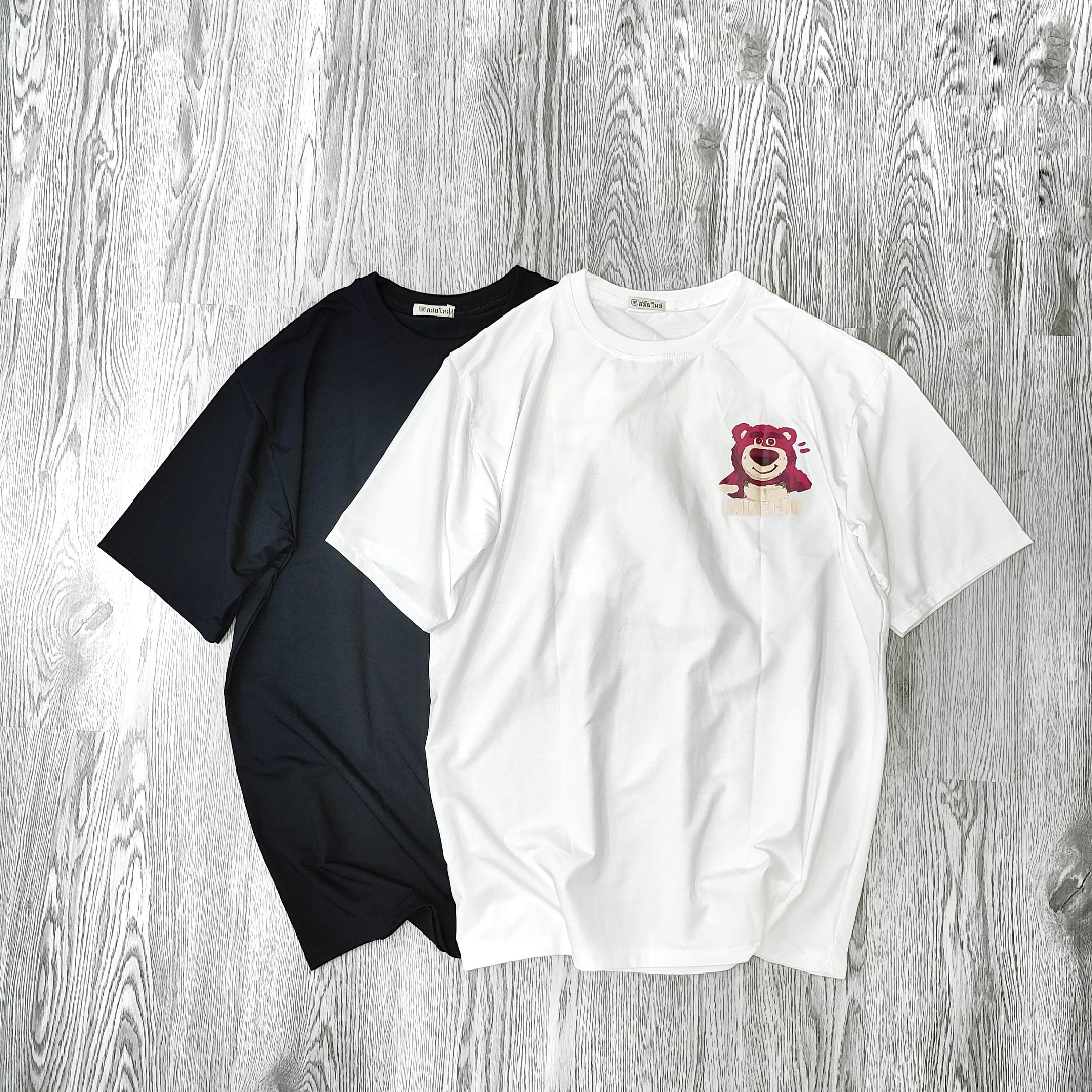 MS008 Áo Thun Unisex Nam Nữ, Áo Thun Form Rộng Thời Trang In Hình GẤU DÂU Dễ Thương Freesize