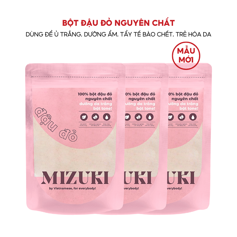 Combo 3 Túi Bột Đậu Đỏ Nguyên Chất Mizuki Tẩy Tế Bào Chết, Dưỡng Trắng Da, Se Khít Lỗ Chân Lông