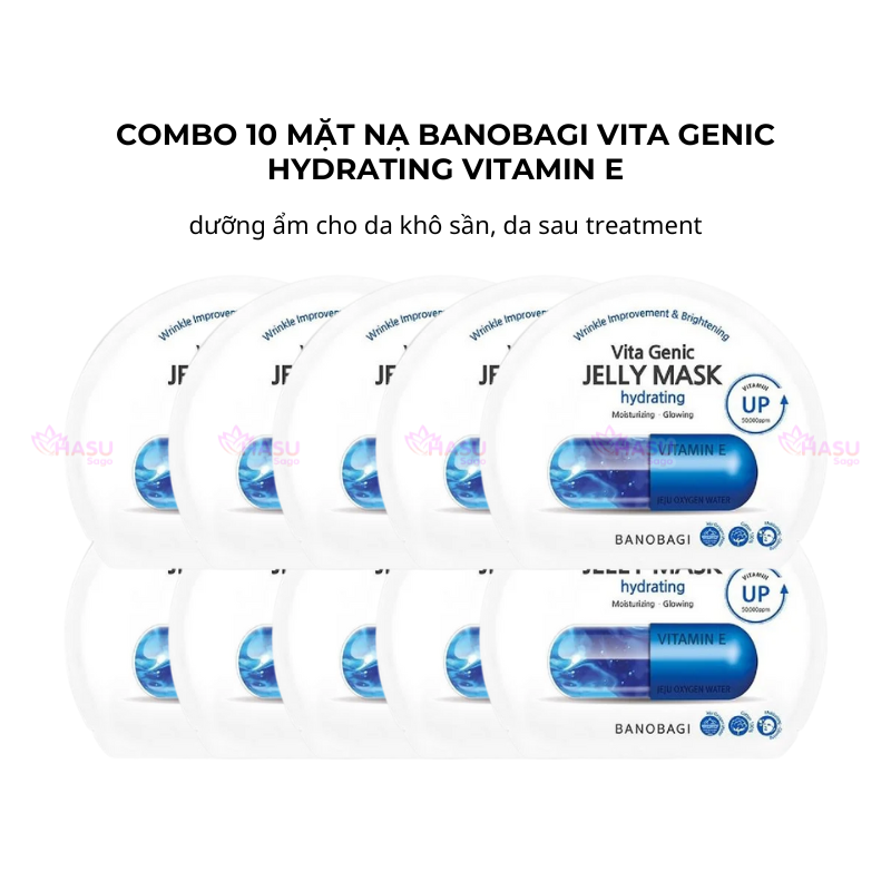 Combo 10 mặt nạ Banobagi Vita Genic Jelly Hydrating Vitamin E dưỡng ẩm cho da khô sần, da sau treatment