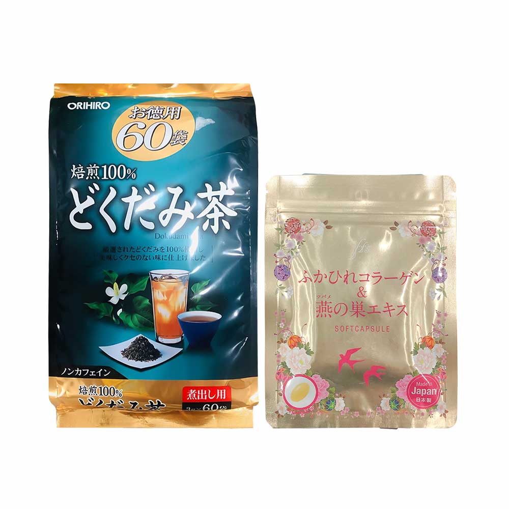 Combo khỏe đẹp viên Collagen tươi Pasode và trà diếp cá thải độc Orihiro 60 gói