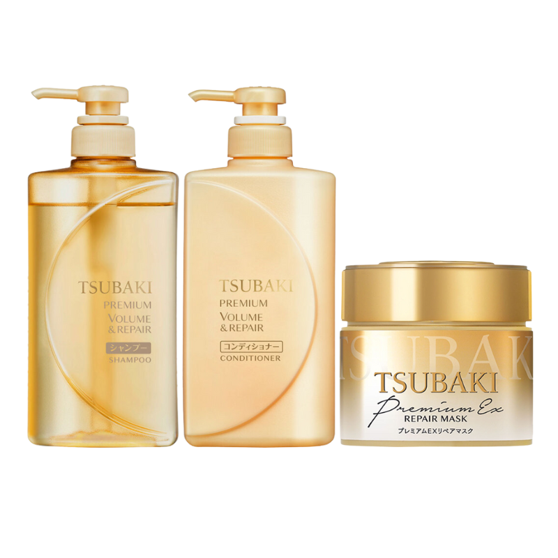 Bộ Ba Gội Xả Tsubaki Premium Repair 490ml (Vàng) & Mặt Nạ Tóc Phục Hồi Hư Tổn Tsubaki 180g