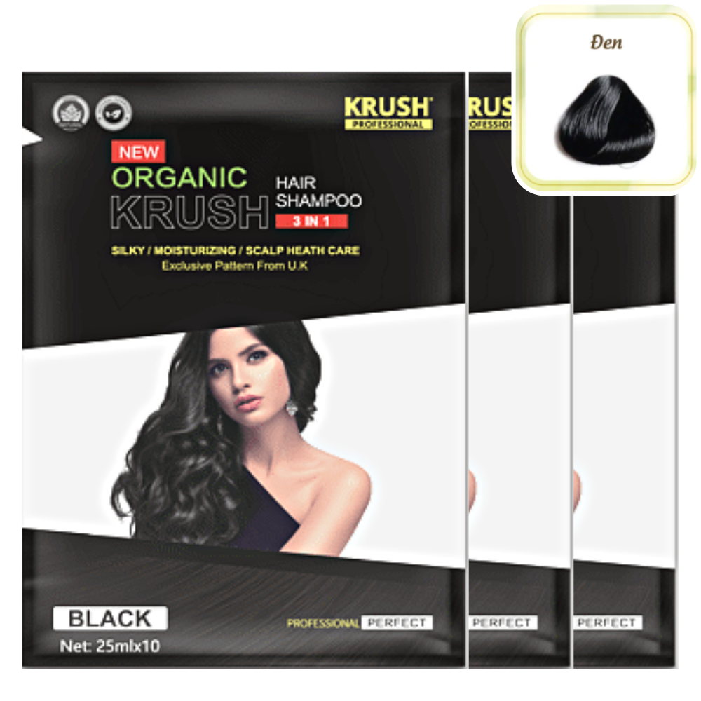 Combo 3 Gói Dầu Gội Nhuộm Tóc Hữu Cơ Thiên Nhiên KRUSH 25ml Anh Quốc Chính Hãng - Màu Đen Tự Nhiên