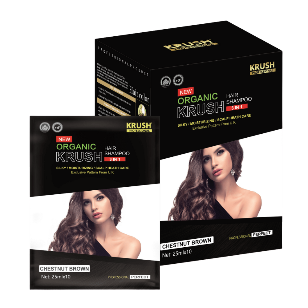 Dầu Gội Phủ Bạc Krush Anh Quốc Hộp 10 Gói x 25ml - Màu Nâu Hạt Dẻ