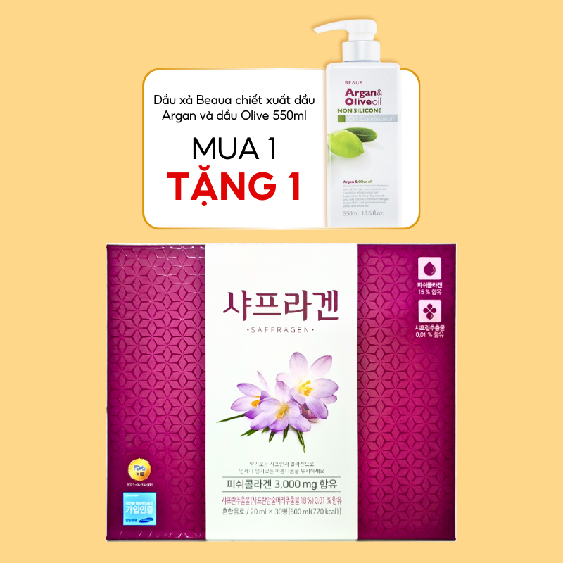[Liệu Trình 30 Ngày Đẹp Da] Nước Uống Bổ Sung Collagen Nhụy Hoa Nghệ Tây (Saffron) Saffragen 30 Lọ x 20ml Chính Hãng
