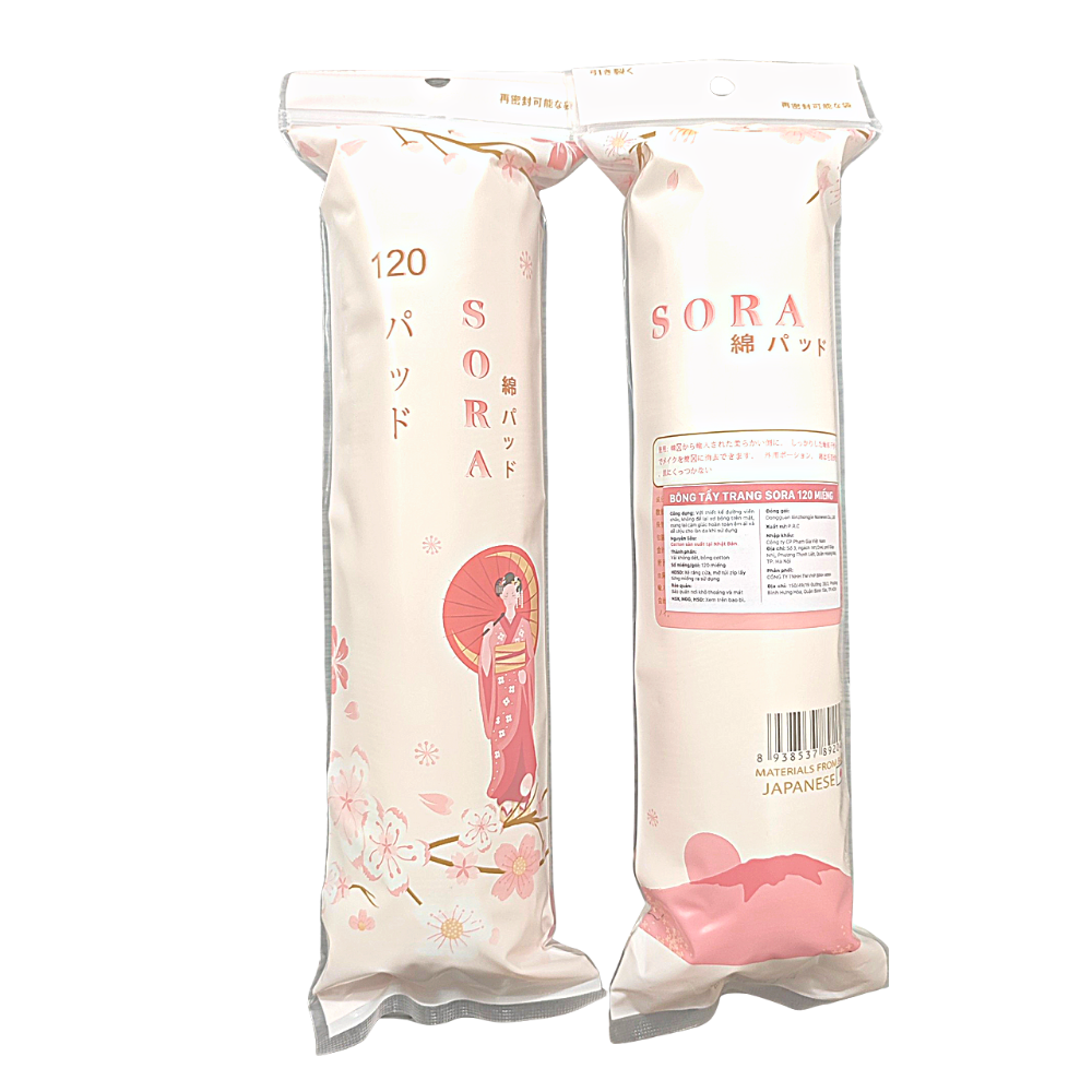 Bông tẩy trang Sora chất cotton mềm mịn 120 miếng xuất xứ Nhật Bản