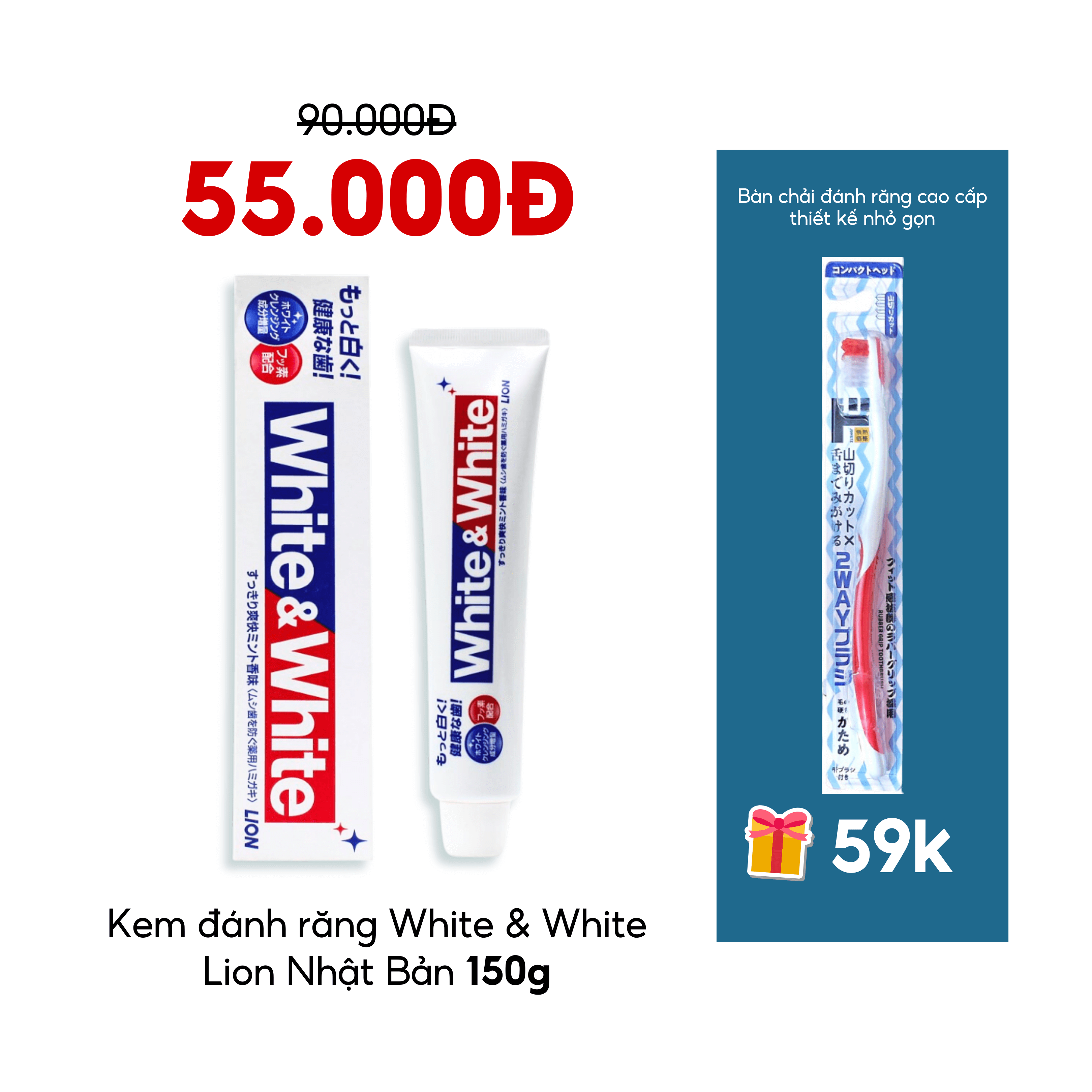 Kem Đánh Răng White & White Lion Nhật Bản 150g Làm Trắng Răng Và Mang Lại Hơi Thở Thơm Mát