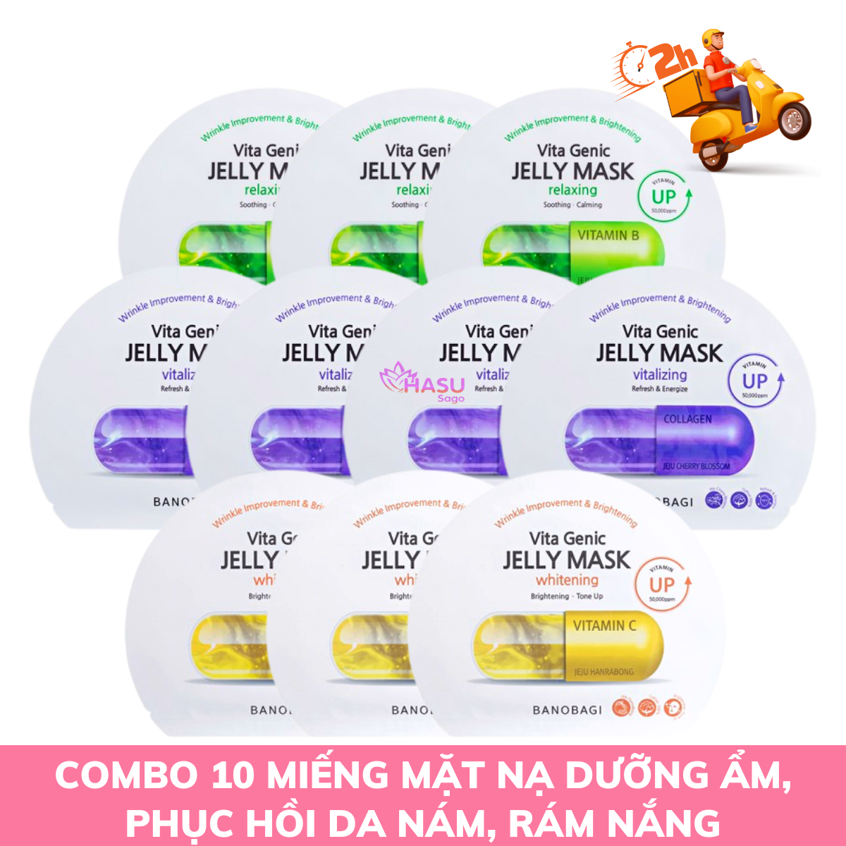 Combo 10 Miếng Mặt Nạ Viên Thuốc Banobagi Dưỡng Ẩm, Phục Hồi Da Nám, Rám Nắng (Vitamin C, Vitamin B, Collagen)