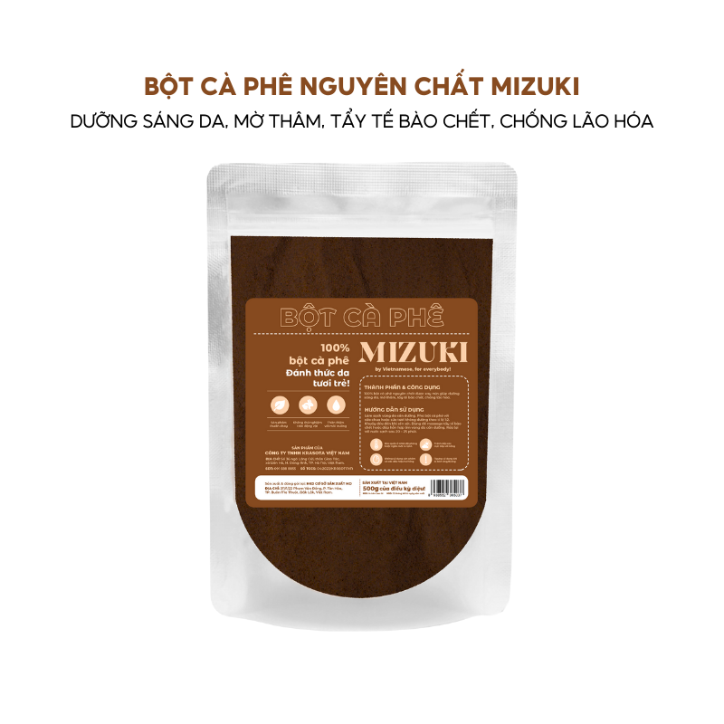 Bột Cà Phê Nguyên Chất MIZUKI dưỡng sáng da, mờ thâm, tẩy tế bào chết, chống lão hóa