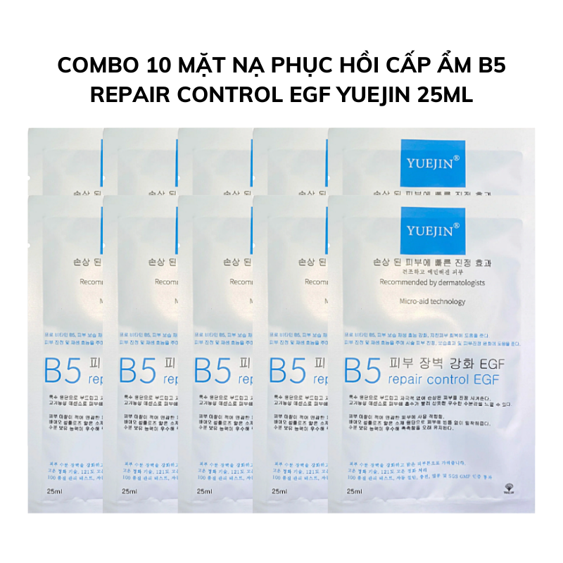 Combo 10 Mặt Nạ Phục Hồi Cấp Ẩm Cho Da Mụn Nhạy Cảm B5 Repair Control EGF YUEJIN 25ml