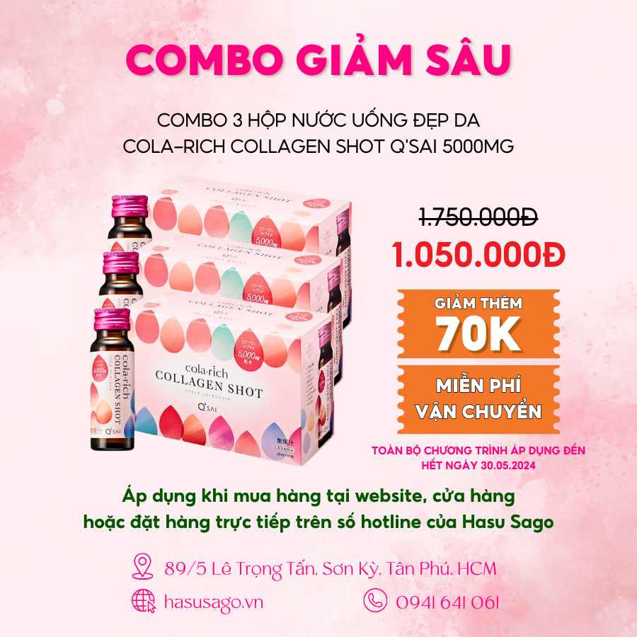 Nước Uống Đẹp Da Cola-rich Collagen Shot Q'SAI 5000mg Nhật Bản Hộp 50ml x 10 Lọ