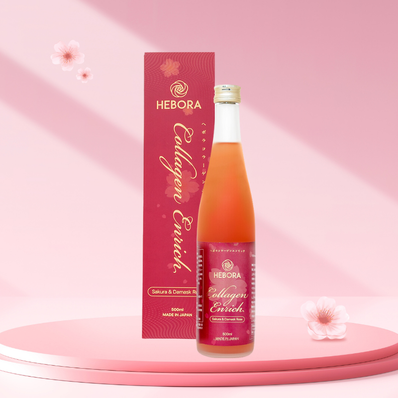 Chai Nước Uống Hebora Collagen Enrich Damask Rose Water Nhật Bản 500ml