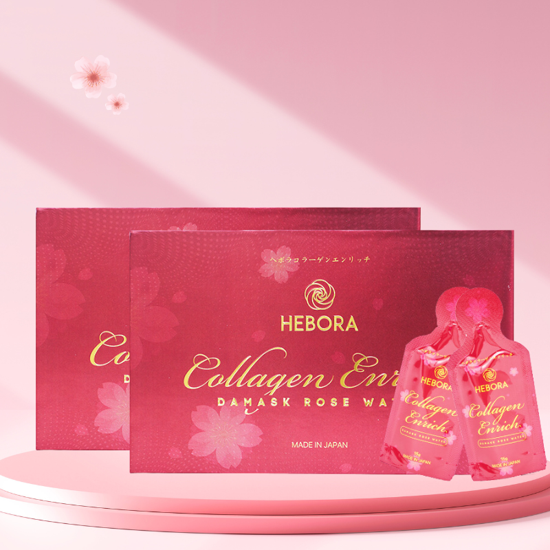 Combo 2 Hộp Nước Uống Hebora Collagen Enrich Damask Rose Water Nhật Bản (Dạng Túi)