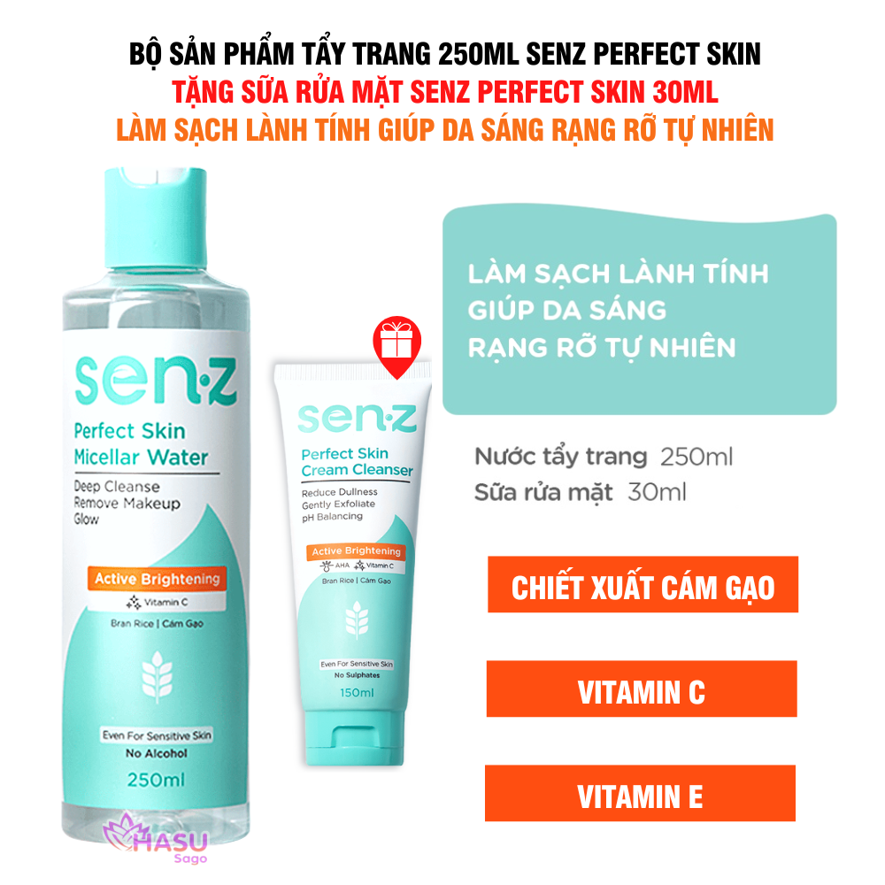 Nước Tẩy Trang SenZ Perfect Skin Micellar Water 250ml - Chiết Xuất Cám Gạo Lành Tính Giúp Da Sáng Rạng Rỡ Tự Nhiên