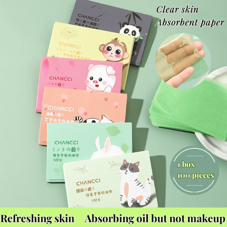 Giấy Thấm Dầu CHANCCI Hộp 100 Miếng Giúp Vệ Sinh Dầu Nhờn Thừa Trên Da Mặt Nhỏ Gọn Tiện Lợi