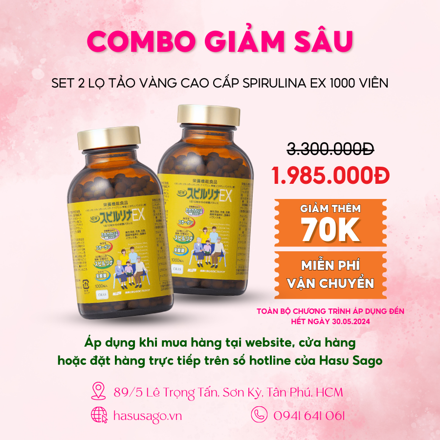 Set 2 lọ tảo vàng cao cấp Spirulina EX nội địa Nhật Bản 1000 viên