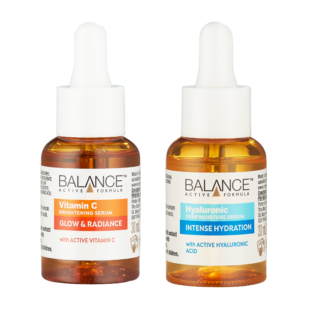 Combo trắng da căng mượt serum Vitamin C + serum Hyaluronic Balance Active Formula 30ml/ chai