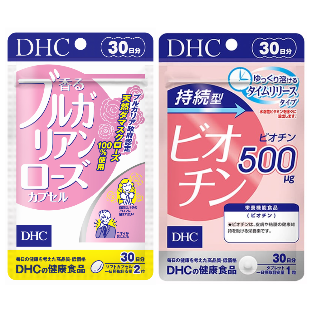 Combo Viên Uống DHC Tóc Bóng Khoẻ - Toả Hương Thơm 30 Ngày (Biotin 30 Viên & Viên Uống Hoa Hồng 60 Viên)