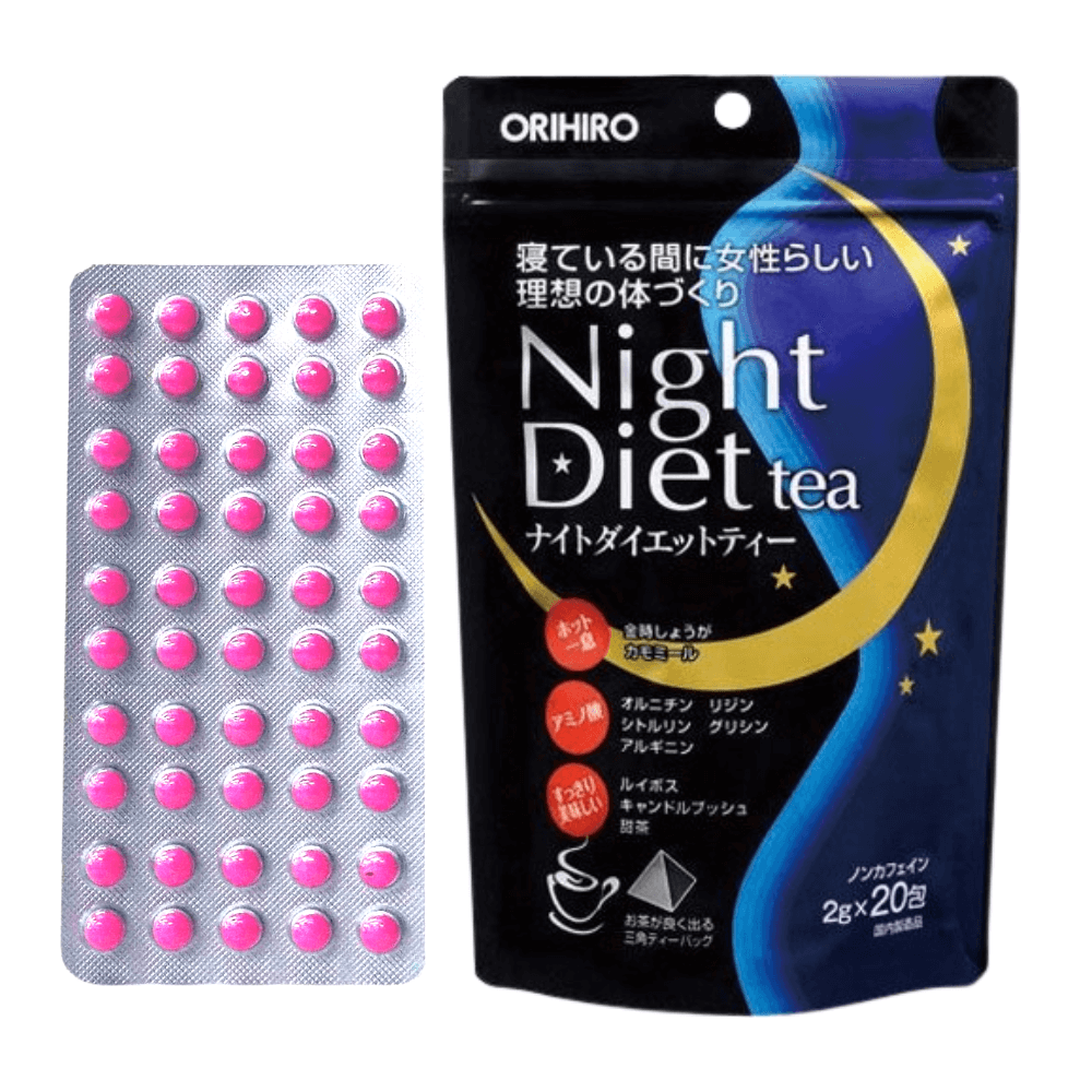 Combo Hỗ Trợ Táo Bón, Giảm Cân, Thanh Lọc Cơ Thể (1 Vỉ Viên Uống Nhuận Tràng, Trà Giảm Cân Orihiro Night Diet Tea)