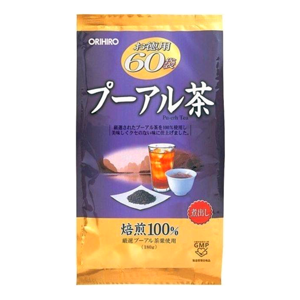 Trà Phổ Nhĩ Orihiro Pu-erh Tea Nhật Bản Túi 60 Gói - Chống Oxy Hóa, Bảo Vệ Sức Khỏe Tim Mạch, Tiêu Hóa, Đẹp Da