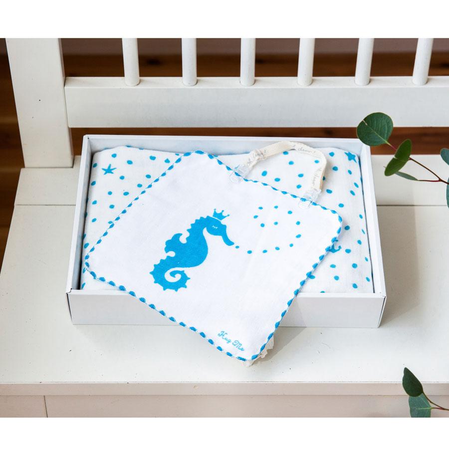 Khăn gạt lau mặt họa tiết chú cá ngựa cho bé hiệu Orunet 100% cotton - Imabari Towel - MÃ HW0818