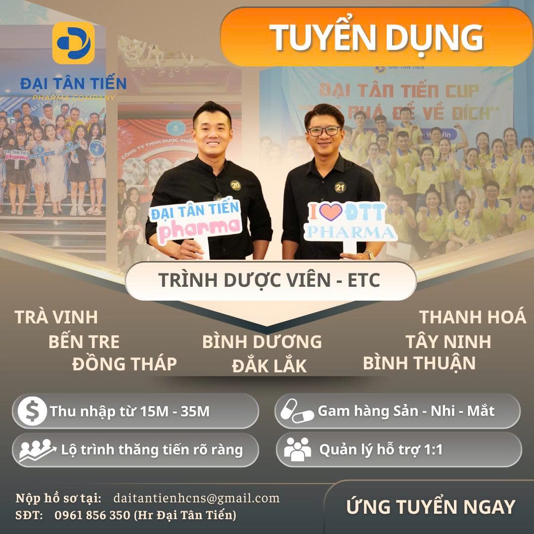 TUYỂN DỤNG TRÌNH DƯỢC VIÊN ETC CÁC TỈNH [THÁNG 10]