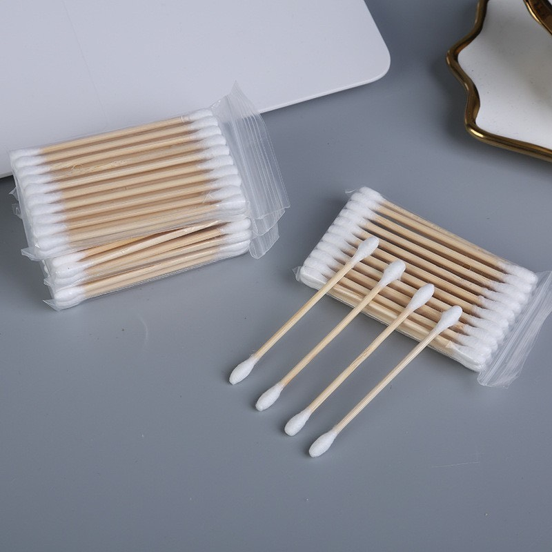 Túi 100 Tăm Bông Ngoáy Tai, Lấy Ráy Tai Thân Gỗ, Bông Kháng Khuẩn Thân  Thiện Với Môi Trường. TakyHome 7033