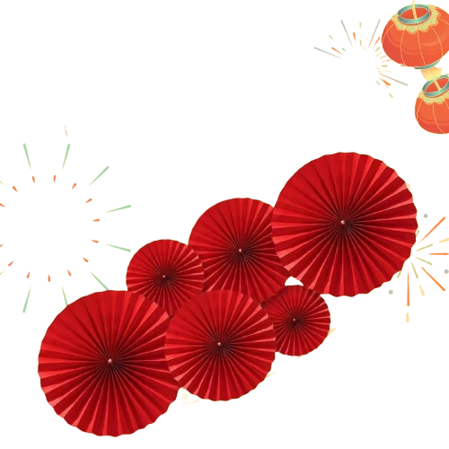 Set quạt giấy đỏ 6c trơn-QSN/GB