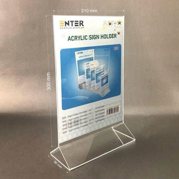 Kệ mica 2 mặt A4 đứng chân tam giác E01-SM