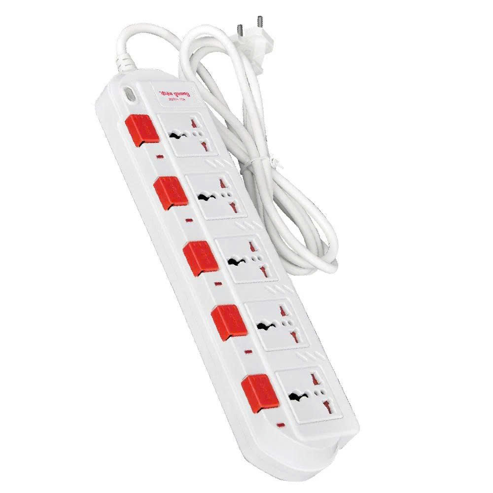 Ổ cắm Điện Quang 5 lỗ 5M 5W SM750SL màu trắng đỏ-ĐQ