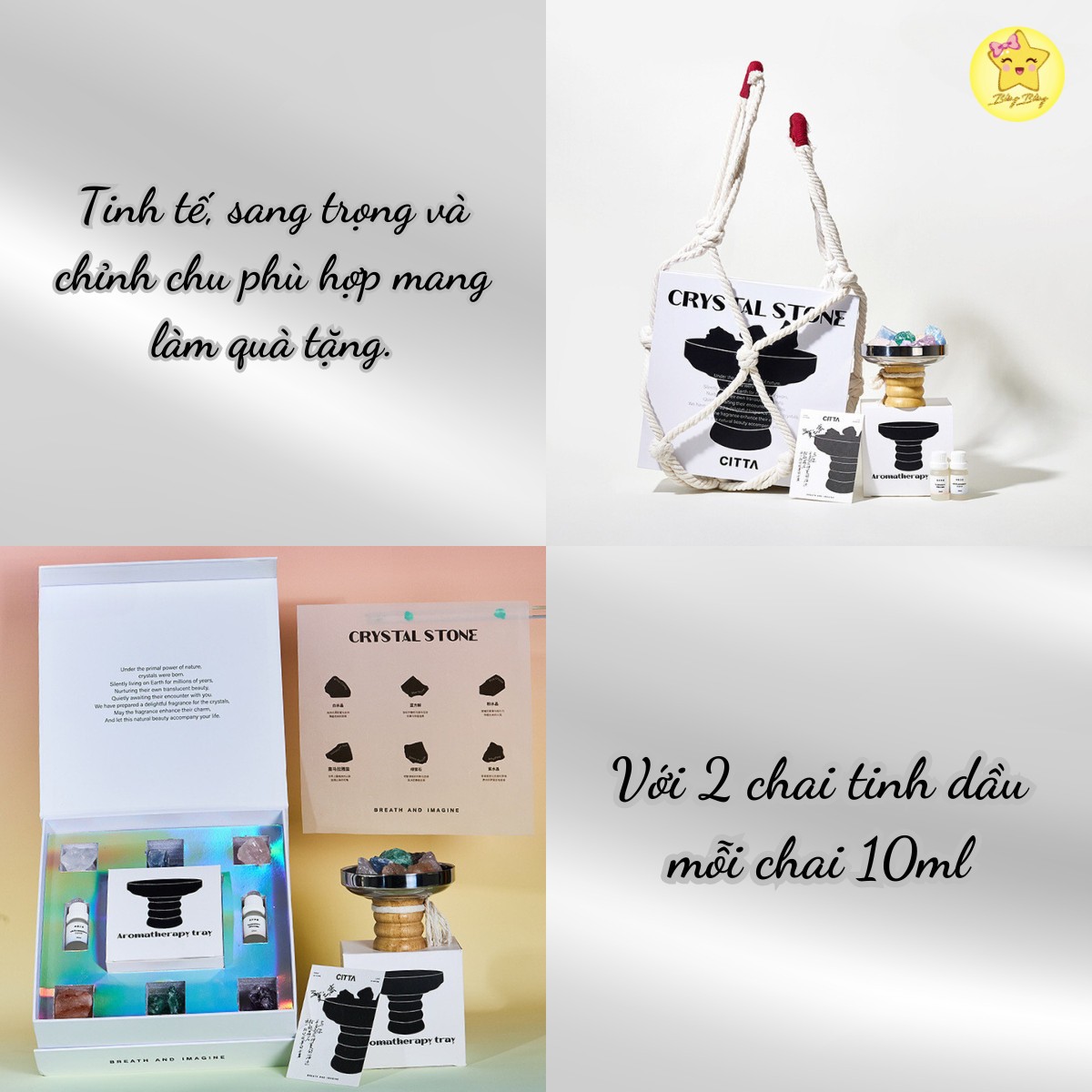 Set tinh dầu+đá thạch anh Citta kèm túi Tote-BL