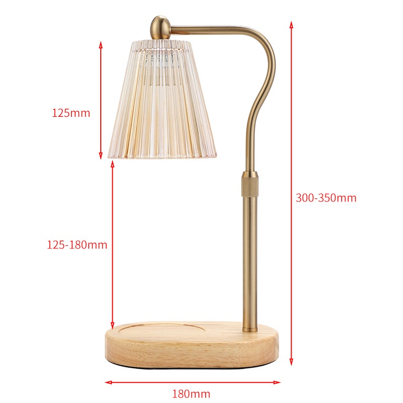 Đèn đốt nến đế gỗ bầu chụp nón thủy tinh sọc/caro-BL