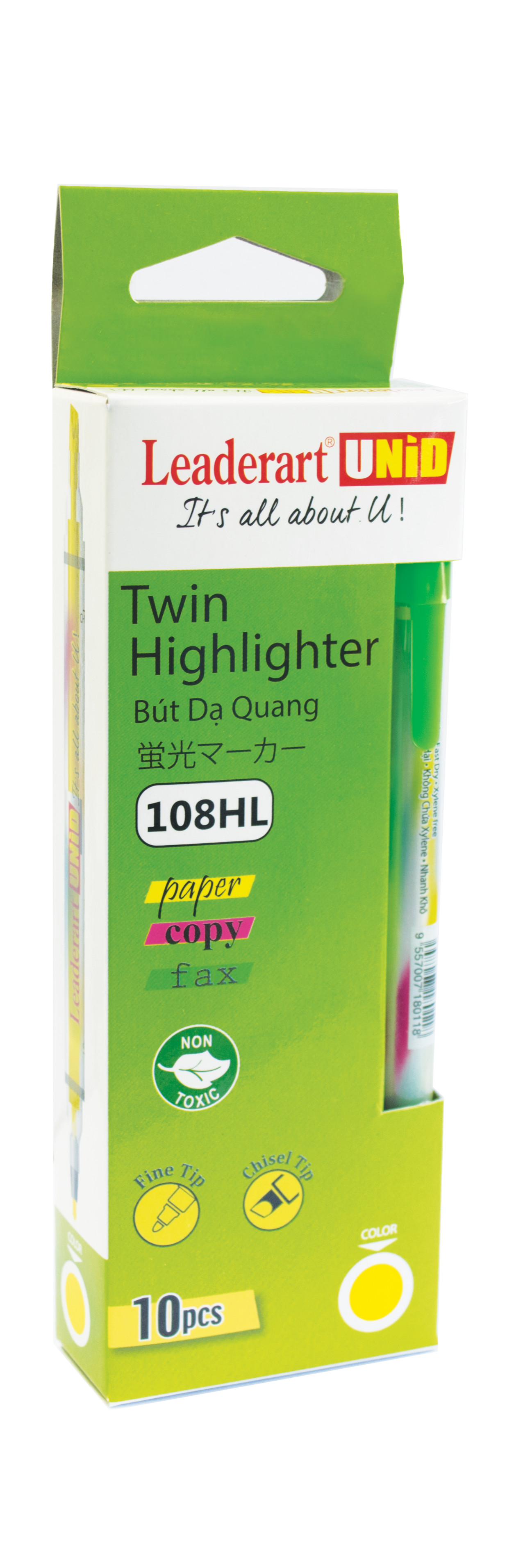 Dạ quang 2 đầu Leaderart LA108HL vàng-B