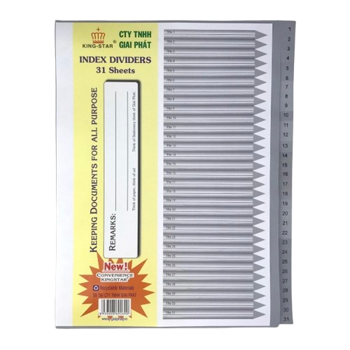 Phân trang nhựa 31 số-GP (xấp)