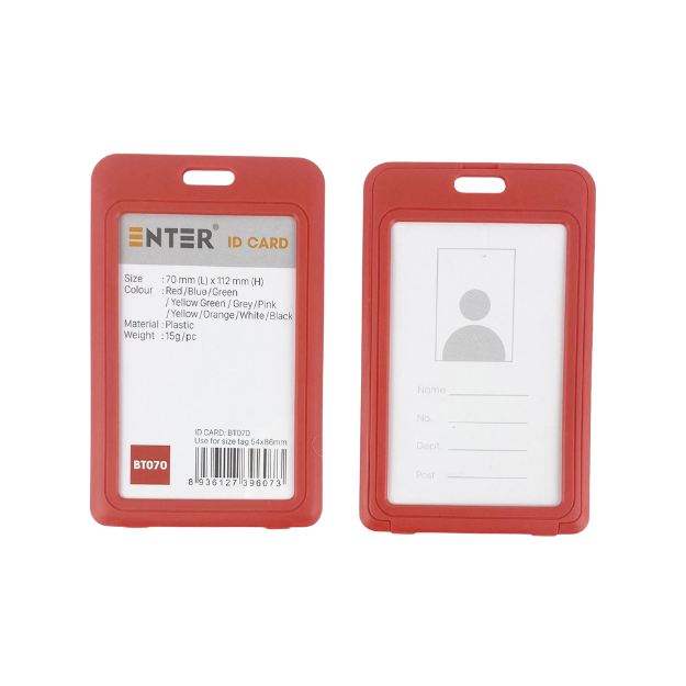 Bảng tên Enter BT070 54x86mm 2 mặt đứng đỏ-SM