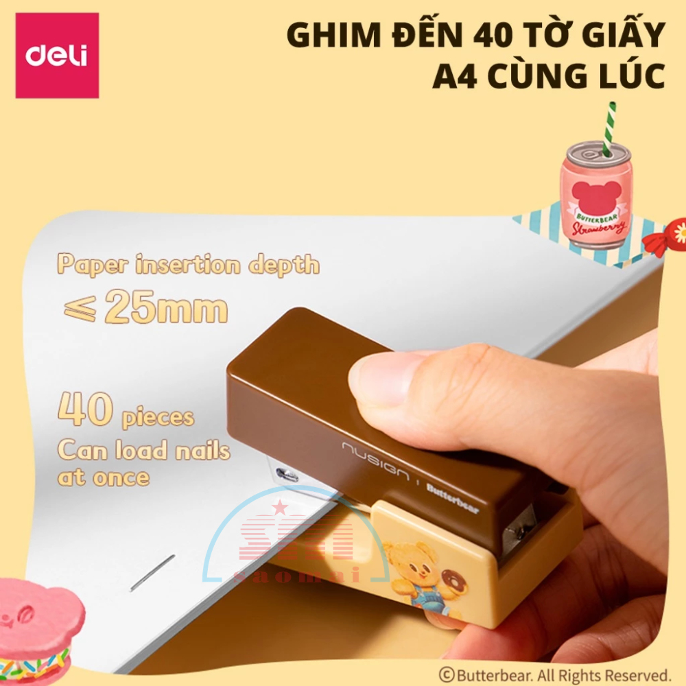 Bấm kim Deli NS083-B nâu (gấu bơ)-LA