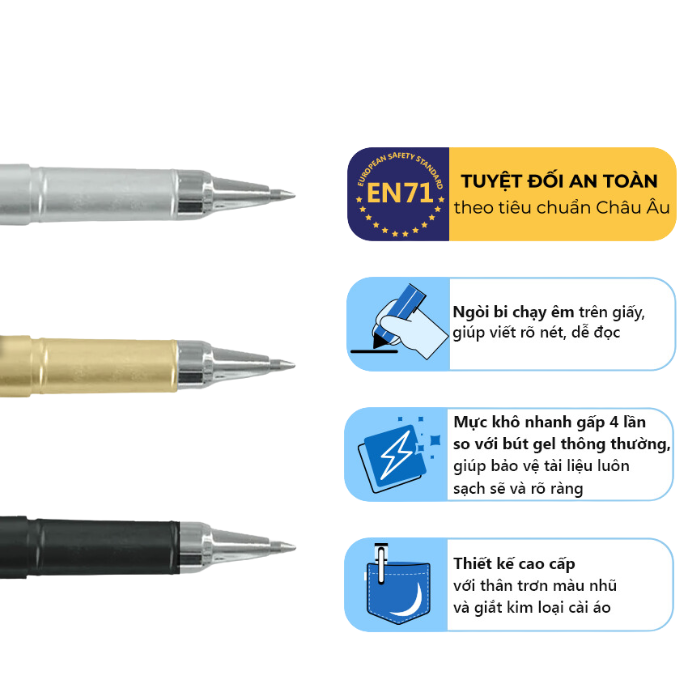 Bút nước Bitex G23 thân nhũ vàng mực xanh-BT