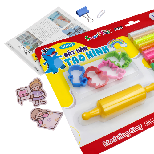 Đất nặn SmartKids 16 màu thường(4 khuôn+1 cây lăn) MC07-BT