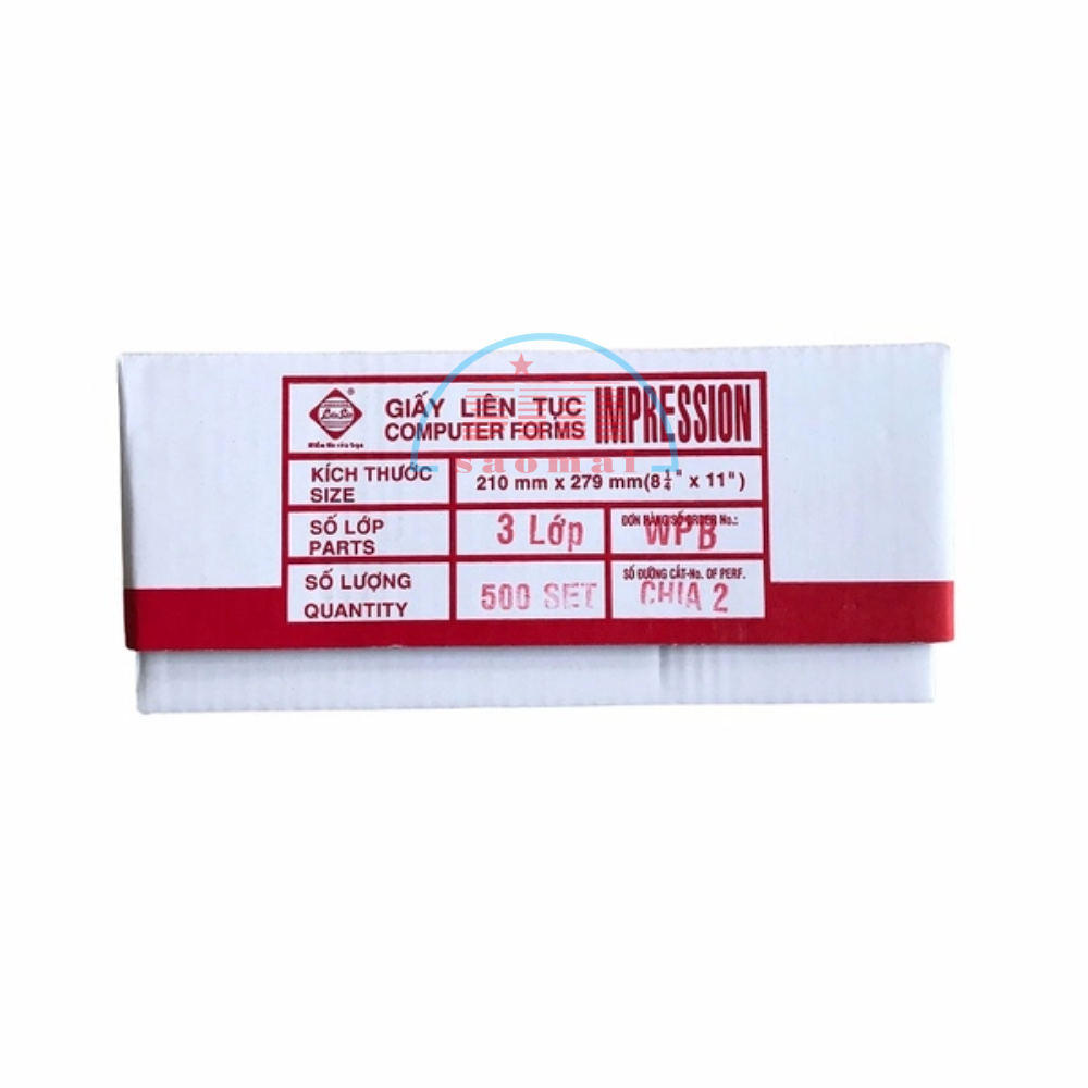 Giấy in liên tục LS K210x279mm 3 liên chia 2 A4