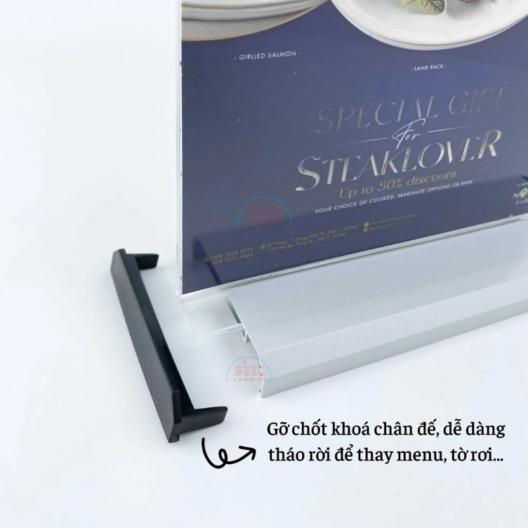 Kệ mica 2 mặt 1/3 A4 đứng E32 đế nhôm (10x21cm)-SM