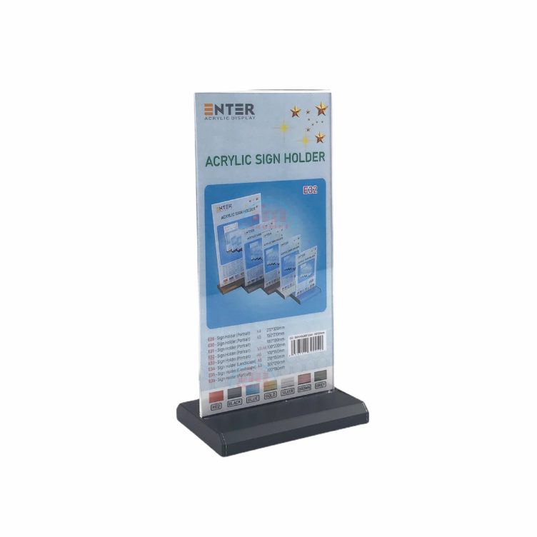 Kệ mica 2 mặt 1/3 A4 đứng E32 đế nhôm (10x21cm)-SM