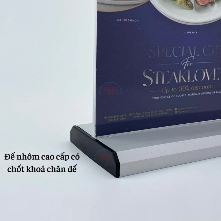 Kệ mica 2 mặt 1/3 A4 đứng E32 đế nhôm (10x21cm)-SM