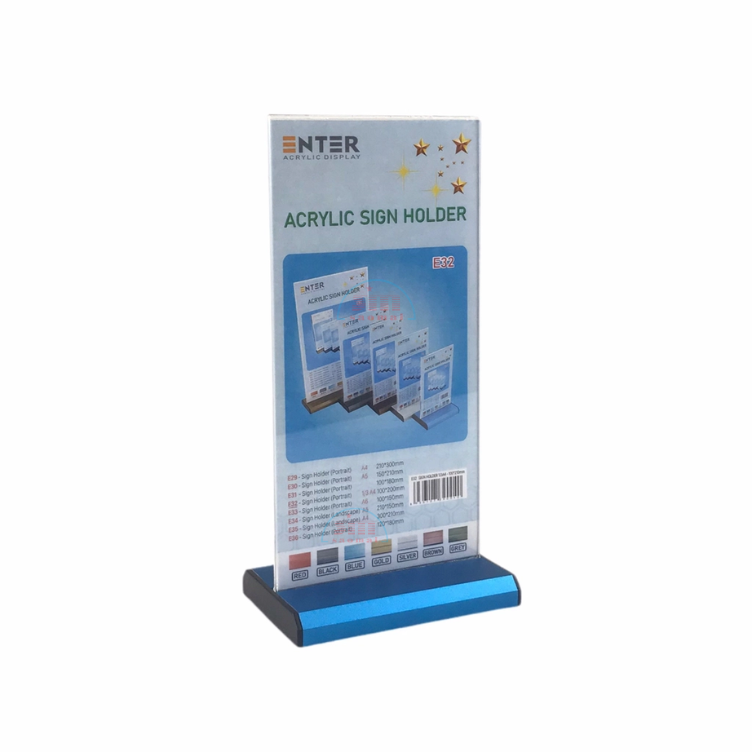 Kệ mica 2 mặt 1/3 A4 đứng E32 đế nhôm (10x21cm)-SM