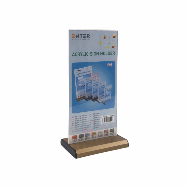 Kệ mica 2 mặt 1/3 A4 đứng E32 đế nhôm (10x21cm)-SM